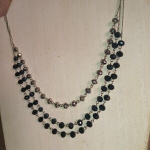 INC International Concepts Black and Silver Layered Necklace N0223